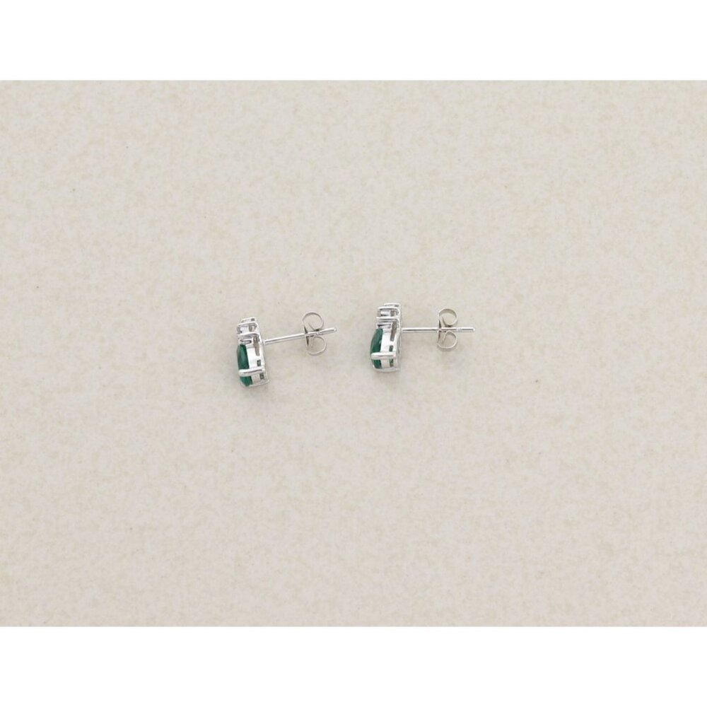 14k White Gold Lab Created Emerald & Diamond Earrings Stud Post Earrings 3/8" - Picture 8 of 9